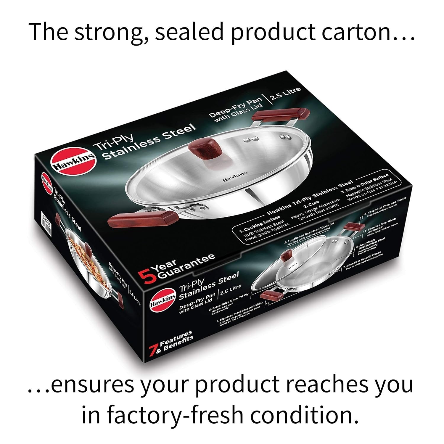 Hawkins Futura Stainless Steel Deep Fry Pan with Steel Lid, 2.5 Litre Capactiy